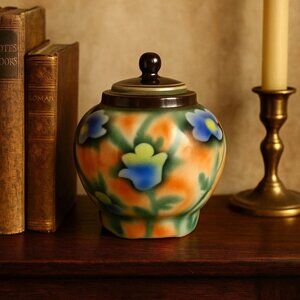 VTG Floral German Ginger Jar Retro Apothecary Style Home Decor Accent Pottery